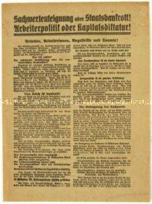 Flugblatt der KPD gegen die Steuerpolitik der Reichsregierung