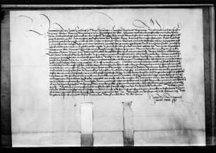 Erzbischof Berthold von Mainz und Graf Eberhard V., beide Mitglieder des Bunds, schließen eine Einung zu weiterer Handhabung des Frankfurter Landfriedens.