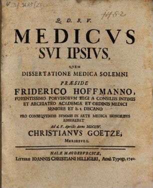 Diss. inaug. ... sistens medicum sui ipsius
