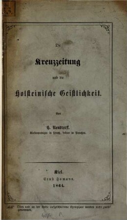 Die Kreuzzeitung und die Holsteinische Geistlichkeit