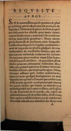 La Reqveste Presentee Av Roy Le IX. de Iuin M.D.LXI. Par les deputez des Eglises esparses parmi le Royaume de France