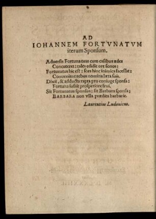 Ad Iohannem Fortunatum iterum Sponsum.