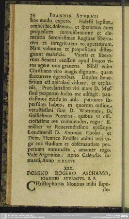 XXX. Domino Rogero Aschamo, Ioannes Sturmius. S. P.