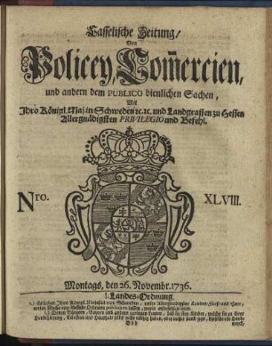 Nro. XLVIII, Montags, den 26. Novembr 1736