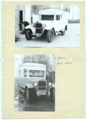 Bild-Dokumentation aus 24 Tafeln mit aufgeklebten Fotos von historischen Fahrzeugen (Recherche-Material für DEFA-Filme)