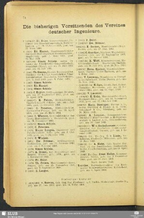 Die bisherigen Vorsitzenden des Vereines deutscher Ingenieure.