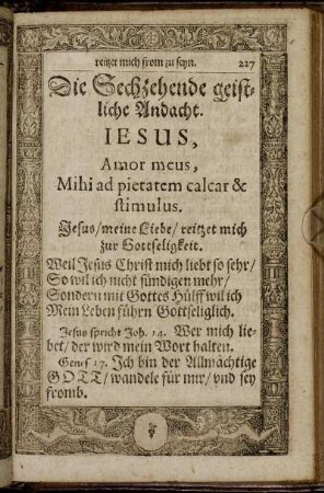 Die Sechzehende geistliche Andacht. Jesus, Amor meus, Mihi ad pietatem calcar & stimulus.