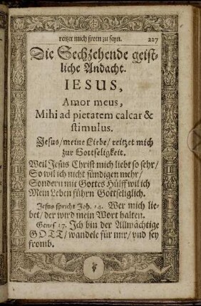Die Sechzehende geistliche Andacht. Jesus, Amor meus, Mihi ad pietatem calcar & stimulus.