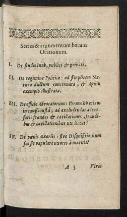 Series & argumentum harum Orationum.
