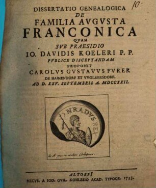 Diss. geneal. de familia augusta Franconica