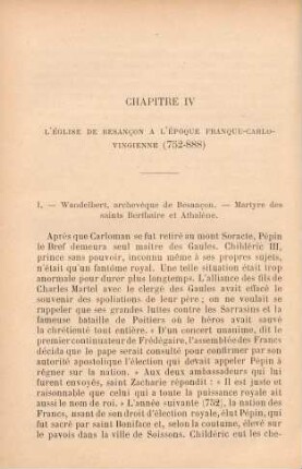 Chapitre IV. L'église de Besancon à l'époque Franque-Carlo-Vingienne (752-888)