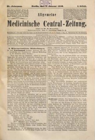 Allgemeine medizinische Zentral-Zeitung : d. Wochenschr. d. prakt. Arztes. 49. 1880