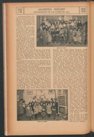 Academia Mozart : Inauguración de las clases de 1914