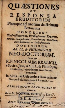 Quaestiones et responsa eruditorum pleraque ad morum doctrinam pertinentia