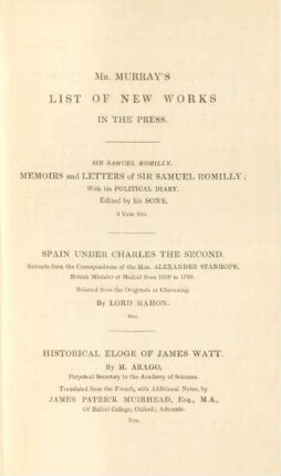 Mr. Murray's list of new works in the press