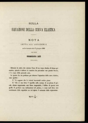 SULLA EQUAZIONE DELLA CURVA ELASTICA