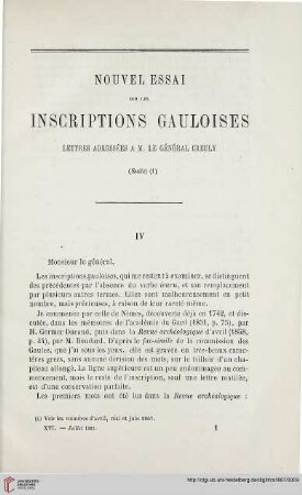 N.S. 16.1867: Nouvel essai sur les inscriptions Gauloises : lettres adressées a M. le Général Creuly, [1]