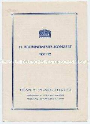 Konzertprogramm eines Konzerts des RIAS Berlin
