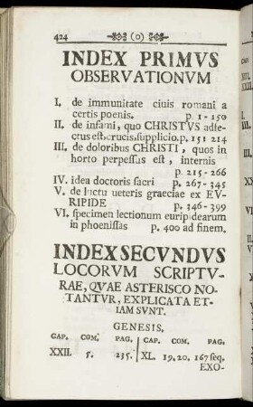 Index Primus. Observationum