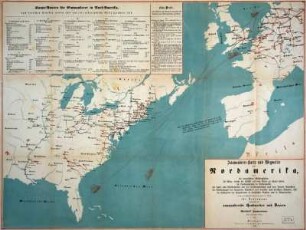 Auswanderer-Karte und Wegweiser nach Nordamerika... insbesondere für auswandernde Handwerker und Bauern : Auswanderer-Karte und Wegweiser nach Nordamerika... insbesondere für auswandernde Handwerker und Bauern. Farblithografie; 493 x 655 mm (1853; G. Zimmermann). Washington: Library of Congress Map. Vivision DEC 2'22