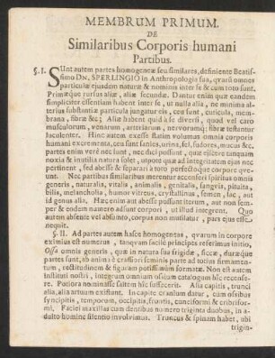 Membrum Primum. De Similaribus Corporis humani Partibus.