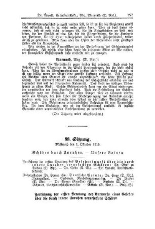 88. Sitzung. Mittwoch den 1. Oktober 1919