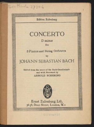 Concerto D minor for 3 pianos and string orchestra