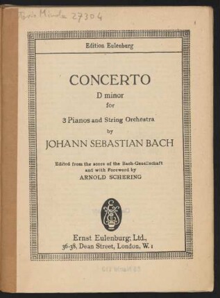 Concerto D minor for 3 pianos and string orchestra