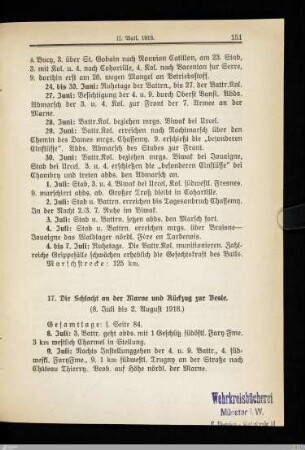 17. Die Schlacht an der Marne und Rückzug zur Vesle
