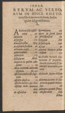 Index Rerum Ac Verborum In Hisce Rhetorices Libris ...