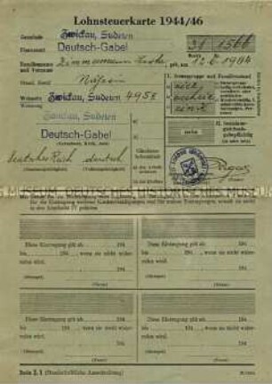 Lohnsteuerkarte für die Jahre 1944-1946 - Familienkonvolut