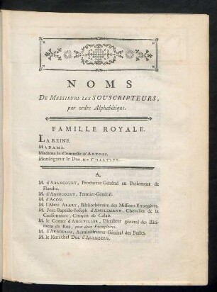 Noms de messieurs les souscripteurs, par ordre alphabètique