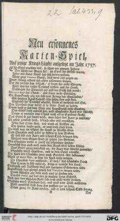 Neu ersonnenes Karten-Spiel, Auf jetzige Kriegs-Läufte aufgesetzt im Jahr 1757