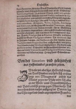 Von der Situation vnd gelegenheit des Hessenlandes zu vnsern zeiten.