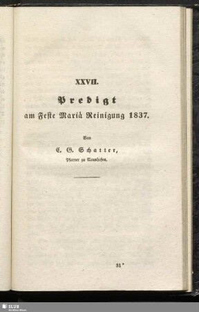 XXVII. Predigt am Feste Mariä Reinigung 1837