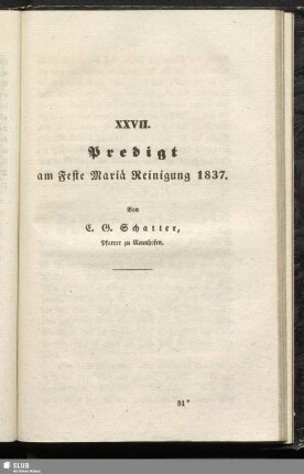 XXVII. Predigt am Feste Mariä Reinigung 1837