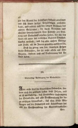 III. Übermässige Anstrengung der Seelenkräfte.