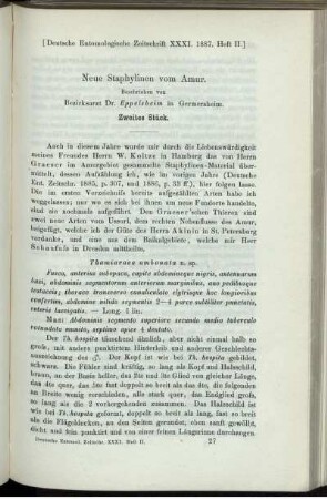 Neue Staphylinen vom Amur. Zweites Stück.