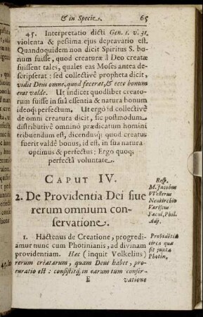Caput IV. De Providentia Dei siue rerum omnium conservatione.