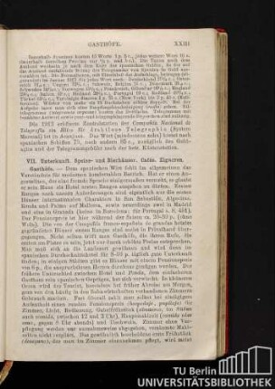 VII. Unterkunft. Speise- und Bierhäuser. Cafés. Zigarren. Gasthöfe.