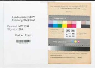 Entnazifizierung Franz Vedder , geb. 23.03.1908 (Lagermeister)