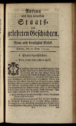 Neun und dreysigstes Stück. Coburg, den 21. Sept. 1748.
