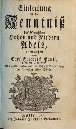 Einleitung in die Kenntniß des Deutschen Hohen und Niedern Adels