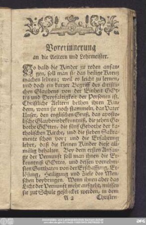 Vorerinnerung an die Aeltern und Lehrmeister.
