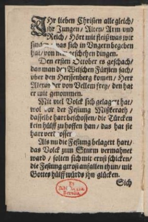 JHr lieben Christen alle gleich/ || jhr Jungen/ Alten/ Arm vnd || Reich/