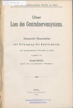 Über Lues des Centralnervensystems