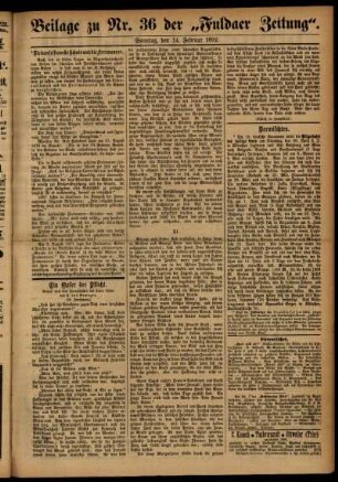 Zweite Ausgabe vom Sonntag, den 14. Februar 1892.