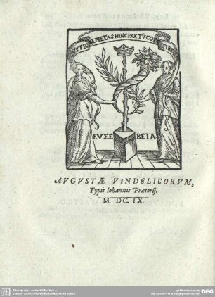 AUGUSTAE VINDELICORUM, Typis Iohannis Praetorij. M. DC. IX.