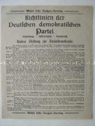 Wahlflugblatt und Mitgliederwerbung der DDP zur Landtagswahl 1919