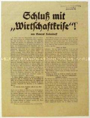 Antisemitische Flugschrift von Erich Ludendorff zur Wirtschaftskrise in Deutschland
